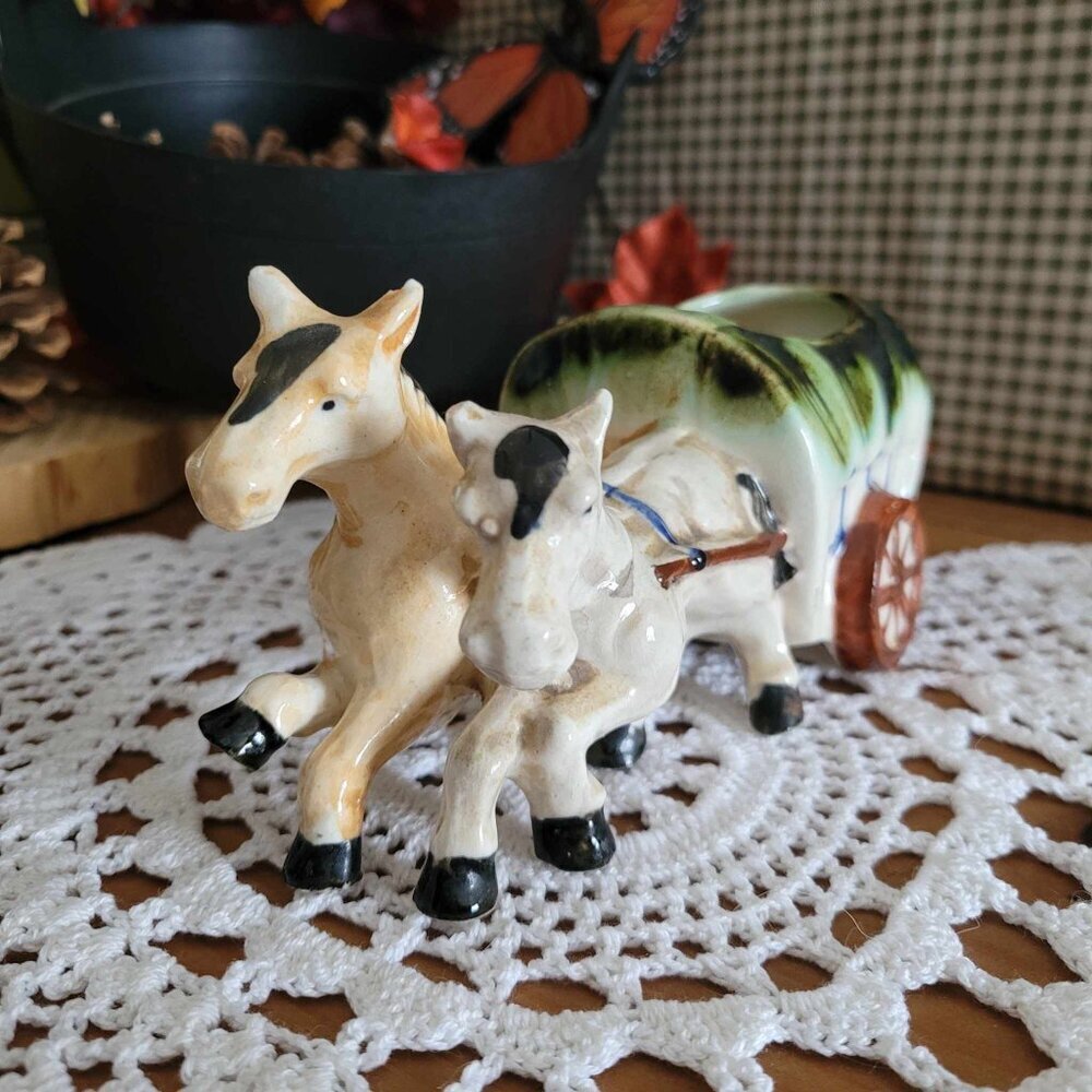 Occupied Japan Planter Horses & Cart - Picture 4 of 10